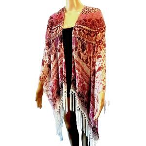 Swim Suit Cover Up Scarf Wrap Woman 1 Size Multicolored Shawl Tassels Bohemian